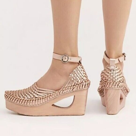 Free People  Rose Gold Teagan Huarache Platform Clogs Womens Sz 7.5 - Picture 3 of 11